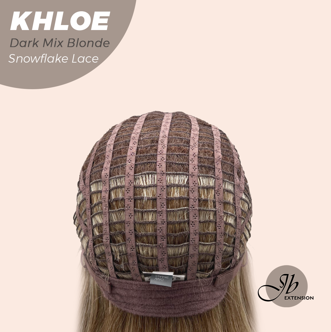 JBEXTENSION 12 Inches Bob Cut Dark Mix Blonde Pre-Cut Snowflake Lace Frontlace Glueless Wig KHLOE DARK MIX BLONDE【PERMATEASE】【BENDY EAR TABS】- M/L
