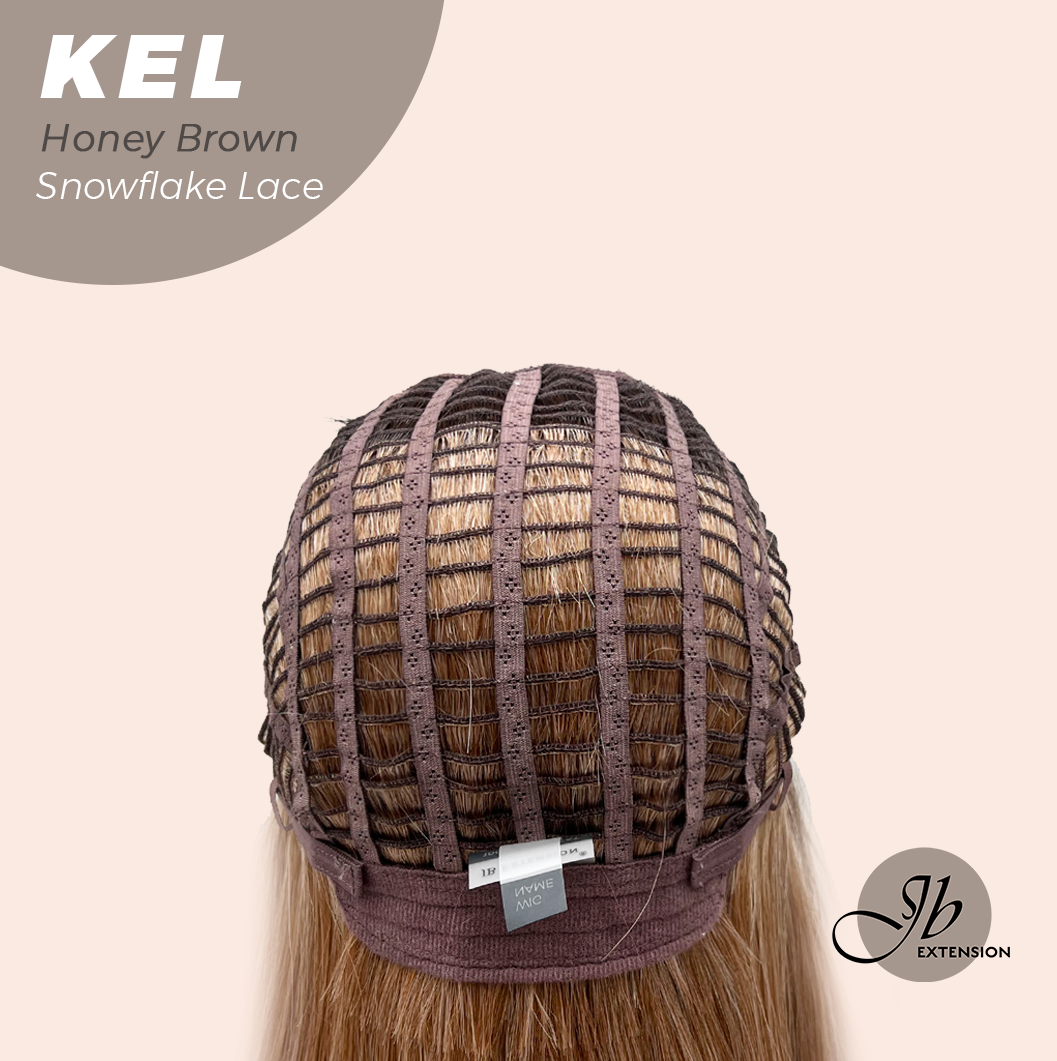 JBEXTENSION 22 Inches Honey Brown Pre-Cut Snowflake Lace Frontlace Glueless Wig KEL HONEY BROWN【PERMATEASE】【BENDY EAR TABS】- M/L