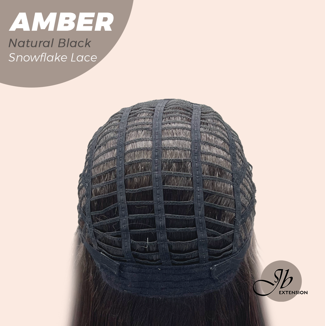 JBEXTENSION 21 Inches Straight Natural Black Pre-Cut Arc Snowflake Lace Frontlace Glueless Wig AMBER NATURAL BLACK【BENDY EAR TABS】