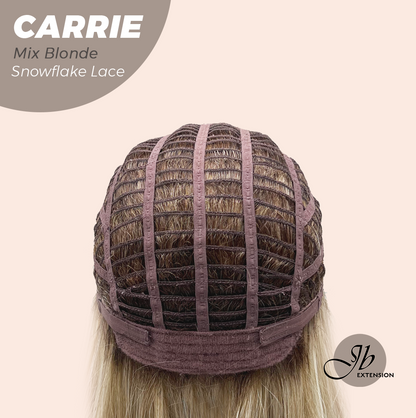 JBEXTENSION 11 Inches Short Hair Mix Blonde Pre-Cut Arc Snowflake Lace Frontlace Glueless Wig with Bangs CARRIE MIX BLONDE【BENDY EAR TABS】