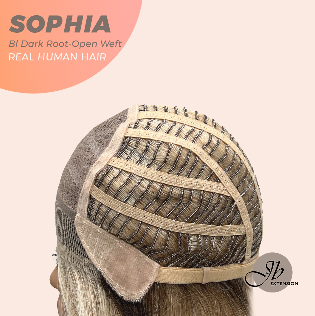 JBEXTENSION 12 Inches Blonde with Dark Root Pre-Cut Free Part Frontlace Glueless Real Human Hair Wig SOPHIA BLONDE WITH DARK ROOT - Open Weft【BENDY EAR TABS】