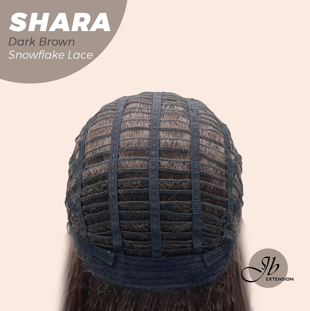 JBEXTENSION 17 Inches Curly Dark Brown Pre-Cut Arc Snowflake Lace Frontlace Glueless Wig SHARA DARK BROWN【BENDY EAR TABS】