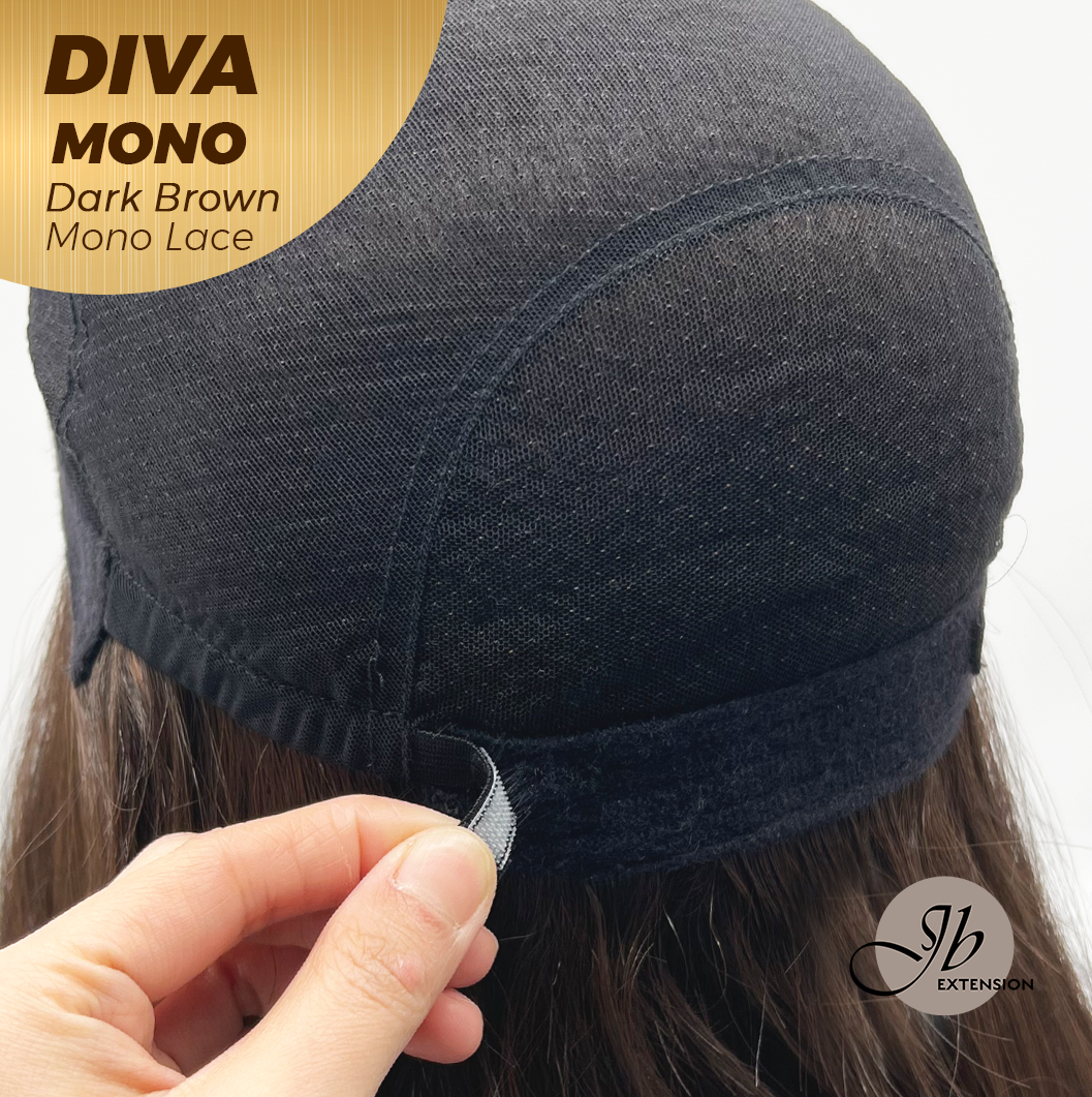 [PRE-ORDER] JBEXTENSION DIVA MONO Full Monofilament Handmade Full Lace Full Hand Tied Wig 24 Inches Long Curly Dark Brown Mono Lace Handmade Futura Fiber Wig with Anti-slip Silicone Strips Glueless Wig DIVA MONO - DARK BROWN【BENDY EAR TABS】