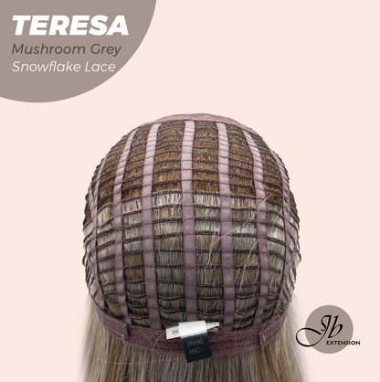 JBEXTENSION 18 Inches Mushroom Grey Pre-Cut Snowflake Lace Frontlace Glueless Wig TERESA MUSHROOM GREY【PERMATEASE】【BENDY EAR TABS】- M/L
