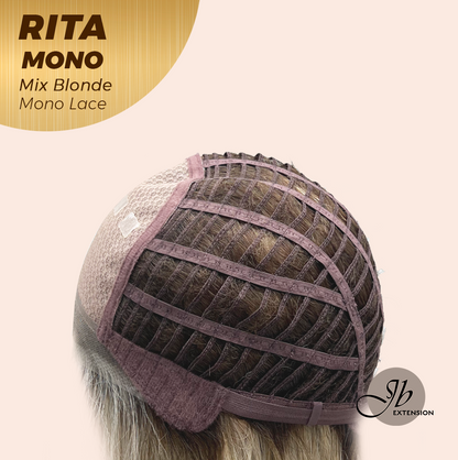 JBEXTENSION RITA MONO Monofilament Handmade Wig 6X5 Full Monofilament Hand Tied Top Wig 14 Inches Curly Mix Blonde Mono Lace Wig with Anti-slip Silicone Strips Glueless Wig RITA MONO - MIX BLONDE【BENDY EAR TABS】