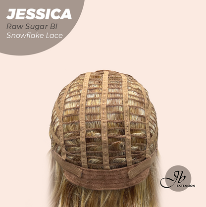 JBEXTENSION 16 Inches Raw Sugar Blonde Curly Pre-Cut Side Part Snowflake Lace Frontlace Glueless Wig JESSICA RAW SUGAR BLONDE【BENDY EAR TABS】