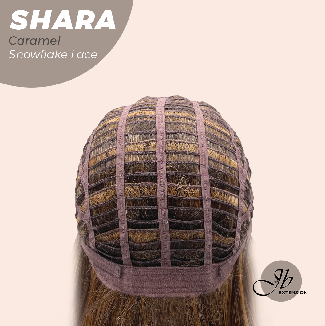 JBEXTENSION 17 Inches Curly Caramel Pre-Cut Arc Snowflake Lace Frontlace Glueless Wig SHARA CARAMEL【BENDY EAR TABS】