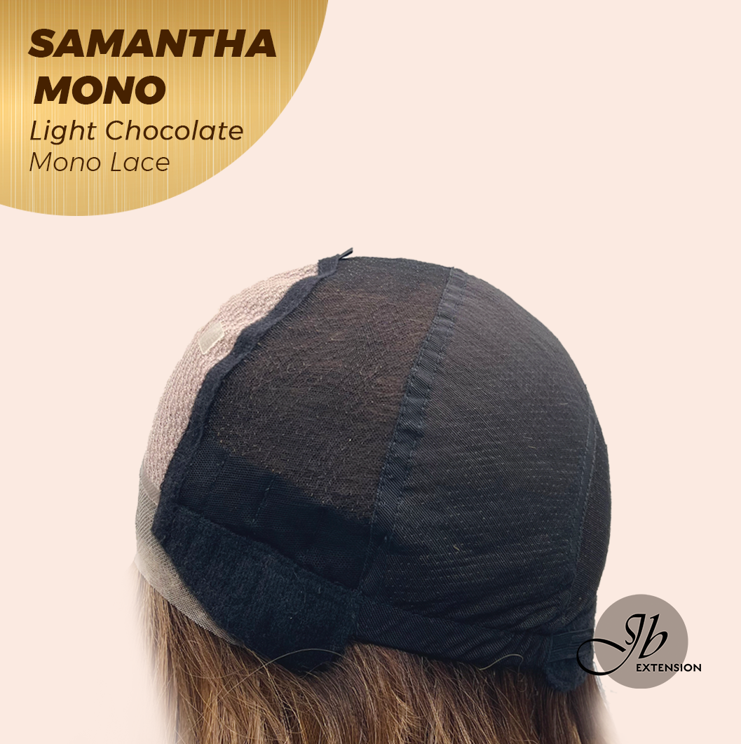 JBEXTENSION SAMANTHA MONO Full Monofilament Handmade Full Lace Full Hand Tied Wig 17 Inches Light Chocolate Mono Lace Handmade Futura Fiber Wig with Anti-slip Silicone Strips Glueless Wig SAMANTHA MONO LIGHT CHOCOLATE【BENDY EAR TABS】
