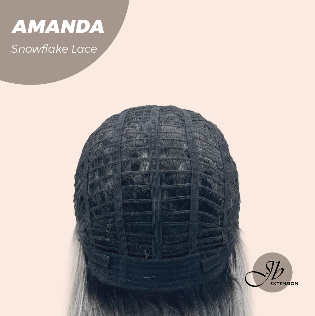 JBEXTENSION 16 Inches Grey Silver with Dark Root Pre-Cut Arc Snowflake Lace Frontlace Glueless Wig AMANDA SNOWFLAKE【BENDY EAR TABS】