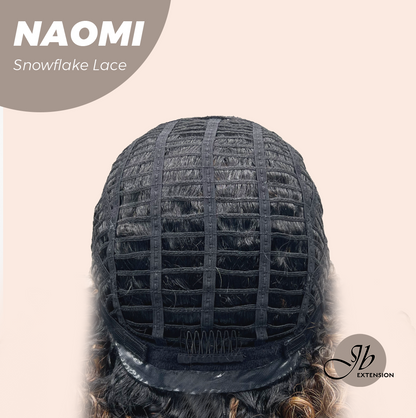 [FINAL SALE] JBEXTENSION 13 Inches Deep Curly Dark Brown with Blonde Highlight Pre-Cut Side Part Snowflake Lace Frontlace Glueless Black Sapphire Wig NAOMI【BENDY EAR TABS】