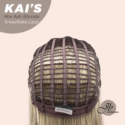 JBEXTENSION 18 Inches Mix Ash Blonde Pre-Cut Snowflake Lace Frontlace Glueless Wig KAI'S MIX ASH BLONDE【PERMATEASE】【BENDY EAR TABS】- M/L