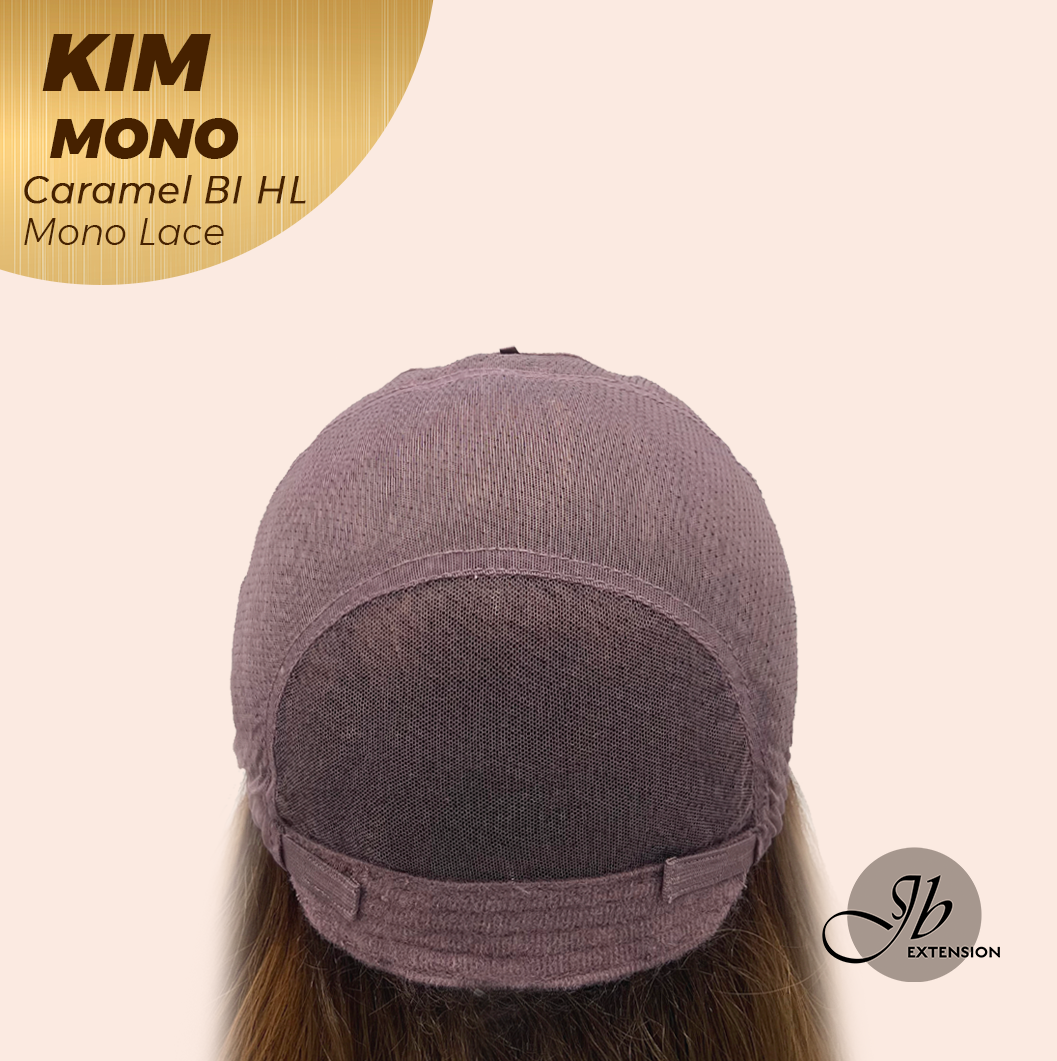 JBEXTENSION KIM MONO Full Monofilament Handmade Full Lace Full Hand Tied Wig 17 Inches Caramel Blonde Highlight Mono Lace Handmade Futura Fiber Wig with Anti-slip Silicone Strips Glueless Wig KIM MONO - CARAMEL BLONDE HIGHLIGHT【BENDY EAR TABS】