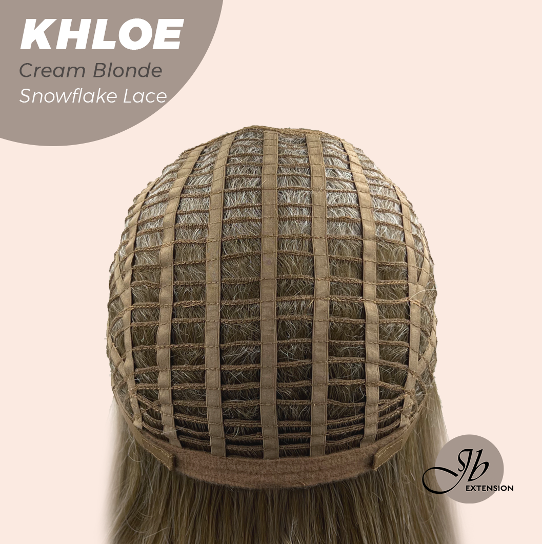 JBEXTENSION 12 Inches Bob Cut Cream Blonde Pre-Cut Snowflake Lace Frontlace Glueless Wig KHLOE CREAM BLONDE【PERMATEASE】【BENDY EAR TABS】- M/L