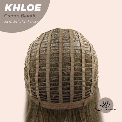 JBEXTENSION 12 Inches Bob Cut Cream Blonde Pre-Cut Snowflake Lace Frontlace Glueless Wig KHLOE CREAM BLONDE【PERMATEASE】【BENDY EAR TABS】- M/L