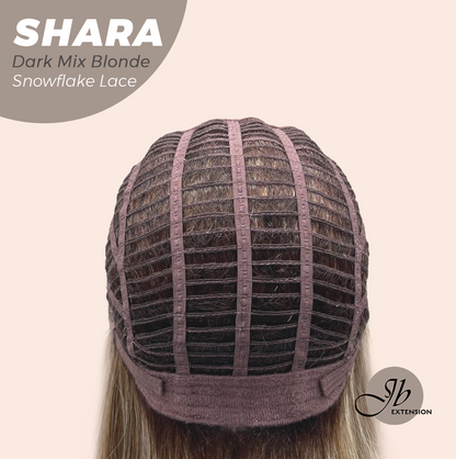 JBEXTENSION 17 Inches Curly Dark Mix Blonde Pre-Cut Arc Snowflake Lace Frontlace Glueless Wig SHARA DARK MIX BLONDE【BENDY EAR TABS】