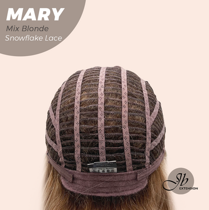 JBEXTENSION 14 Inches Mix Blonde Pre-Cut Side Part Snowflake Lace Frontlace Glueless Wig MARY MIX BLONDE【BENDY EAR TABS】- S/M