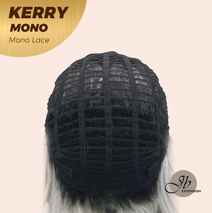 [FINAL SALE] JBEXTENSION KERRY MONO Monofilament Handmade Wig 6X5 Full Monofilament Hand Tied Top Wig 18 Inches Grey with Dark Root Mono Lace Wig With Anti-slip Silicone Strips Glueless Wig KERRY MONO【BENDY EAR TABS】