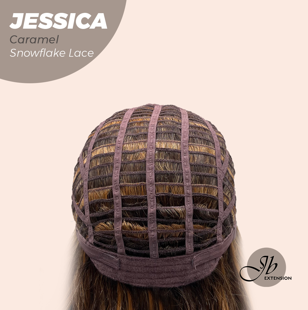 JBEXTENSION 16 Inches Caramel Curly Pre-Cut Side Part Snowflake Lace Frontlace Glueless Wig JESSICA CARAMEL【BENDY EAR TABS】