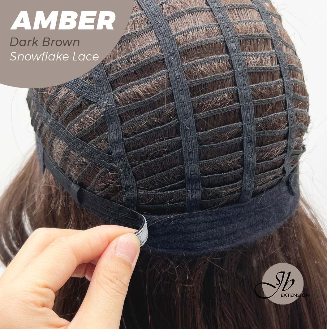 JBEXTENSION 21 Inches Straight Dark Brown Pre-Cut Arc Snowflake Lace Frontlace Glueless Wig AMBER DARK BROWN【BENDY EAR TABS】