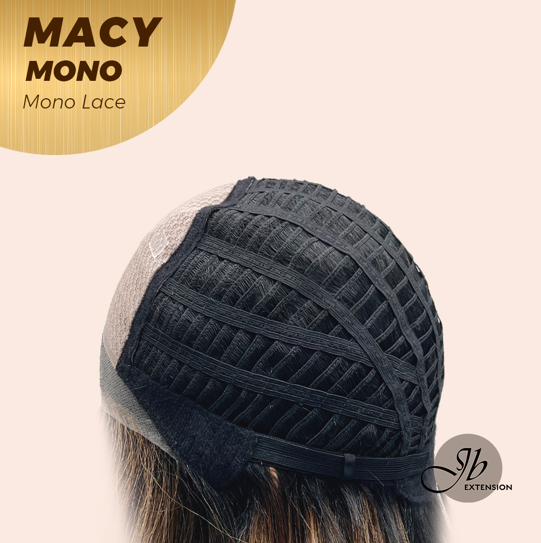 JBEXTENSION MACY MONO Monofilament Handmade Wig 6X5 Full Monofilament Hand Tied Top Wig 18 Inches Curly Ombre Brown Mono Lace Wig with Anti-slip Silicone Strips Glueless Wig MACY MONO【BENDY EAR TABS】