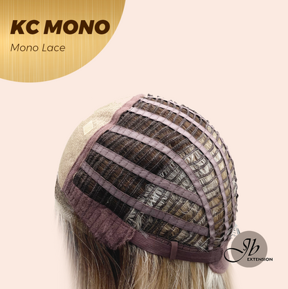 JBEXTENSION KC MONO Monofilament Handmade Wig 6X5 Full Monofilament Hand Tied Top Wig 18 Inches Curly Mix Blonde Mono Lace Wig with Anti-slip Silicone Strips Glueless Wig KC MONO【BENDY EAR TABS】