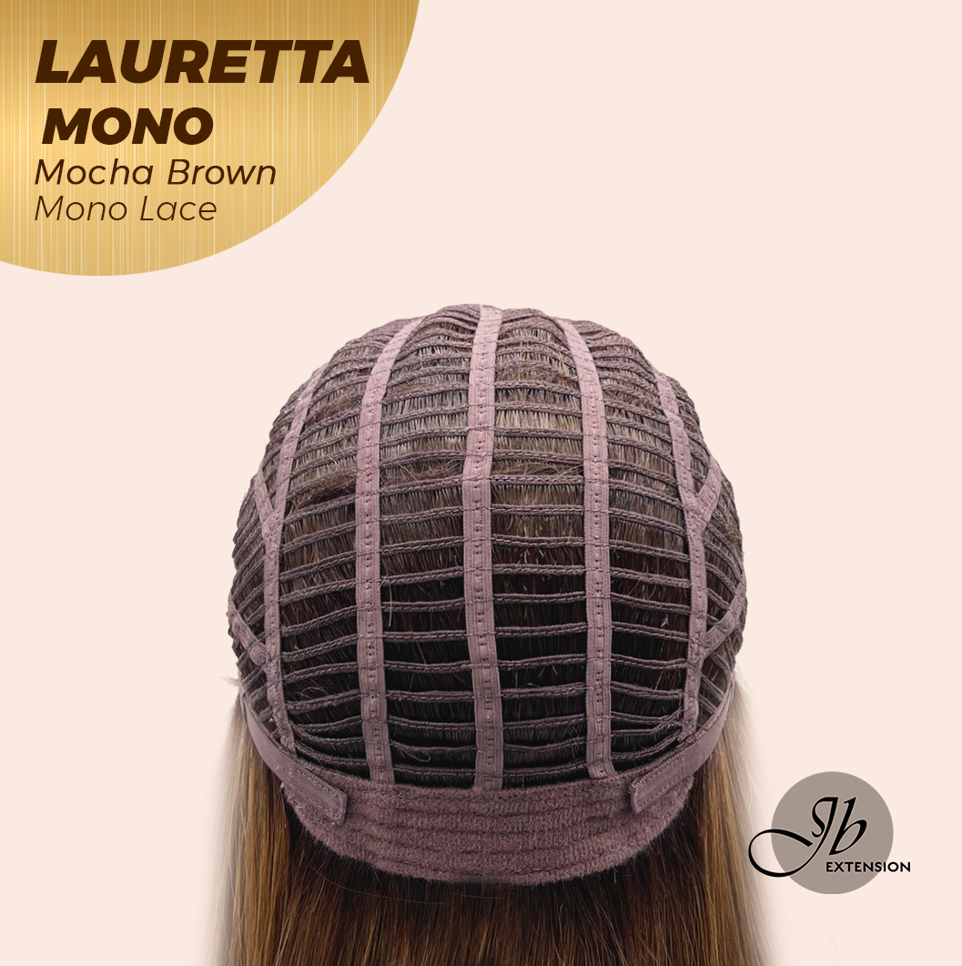 JBEXTENSION LAURETTA MONO Monofilament Handmade Wig 6X5 Full Monofilament Hand Tied Top Wig 17 Inches Mocha Brown Mono Lace Wig with Anti-slip Silicone Strips Glueless Wig LAURETTA MONO - MOCHA BROWN【BENDY EAR TABS】