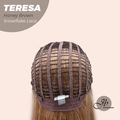 JBEXTENSION 18 Inches Honey Brown Pre-Cut Snowflake Lace Frontlace Glueless Wig TERESA HONEY BROWN【PERMATEASE】【BENDY EAR TABS】- M/L