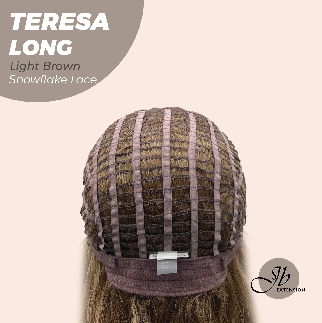 JBEXTENSION 22 Inches Long Light Brown Pre-Cut Snowflake Lace Frontlace Glueless Wig TERESA LONG LIGHT BROWN【PERMATEASE】【BENDY EAR TABS】- M/L