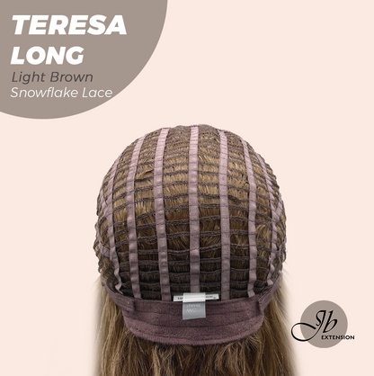 JBEXTENSION 22 Inches Long Light Brown Pre-Cut Snowflake Lace Frontlace Glueless Wig TERESA LONG LIGHT BROWN【PERMATEASE】【BENDY EAR TABS】- M/L
