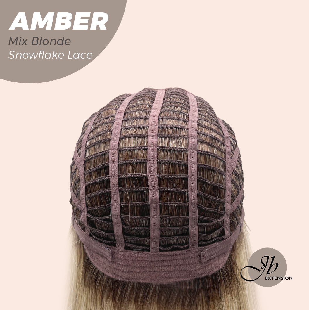 JBEXTENSION 21 Inches Straight Mix Blonde Pre-Cut Arc Snowflake Lace Frontlace Glueless Wig AMBER MIX BLONDE【BENDY EAR TABS】