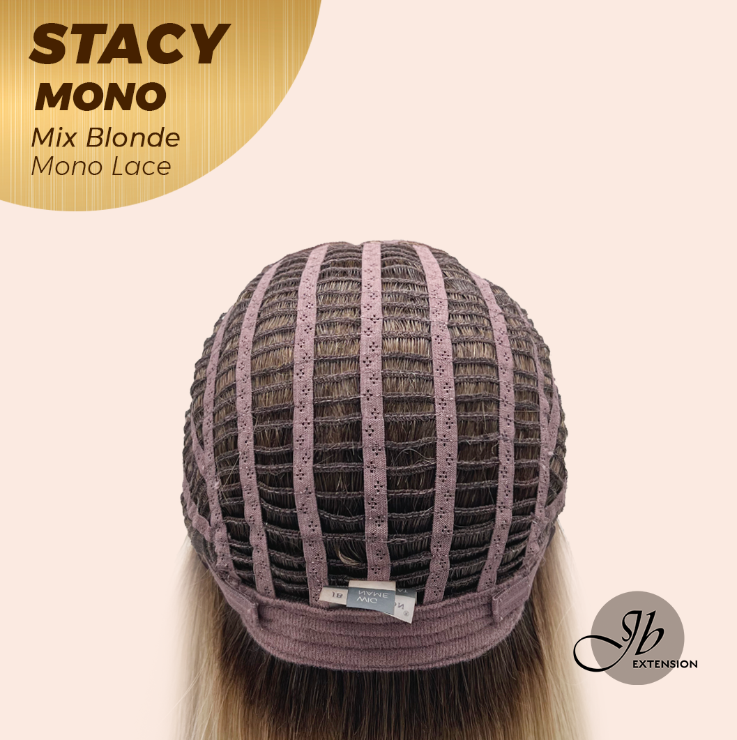 JBEXTENSION STACY MONO Monofilament Handmade Wig 6X5 Full Monofilament Hand Tied Top Wig 18 Inches Mix Blonde Mono Lace Wig with Anti-slip Silicone Strips Glueless Wig STACY MONO - MIX BLONDE【BENDY EAR TABS】