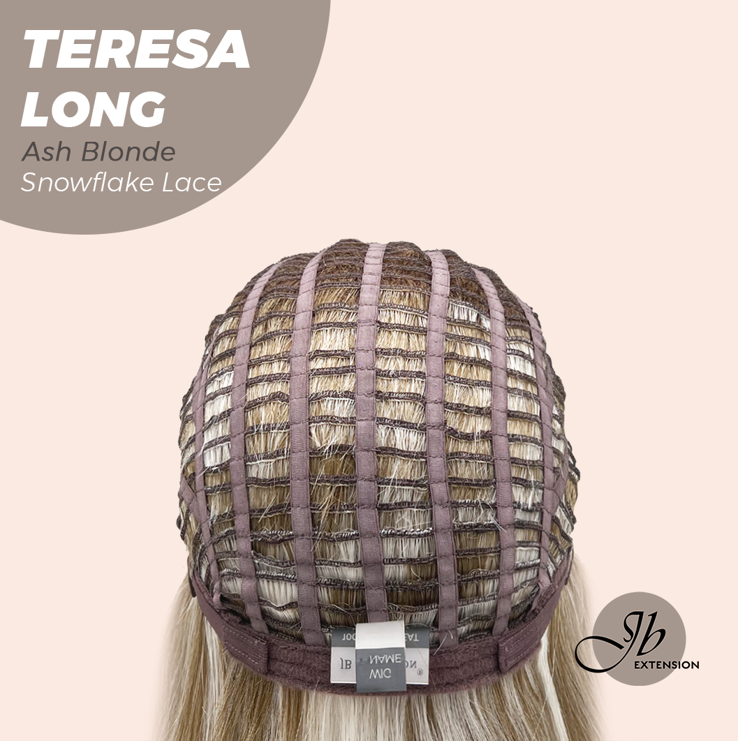 JBEXTENSION 22 Inches Long Ash Blonde Pre-Cut Snowflake Lace Frontlace Glueless Wig TERESA LONG ASH BLONDE【PERMATEASE】【BENDY EAR TABS】- M/L