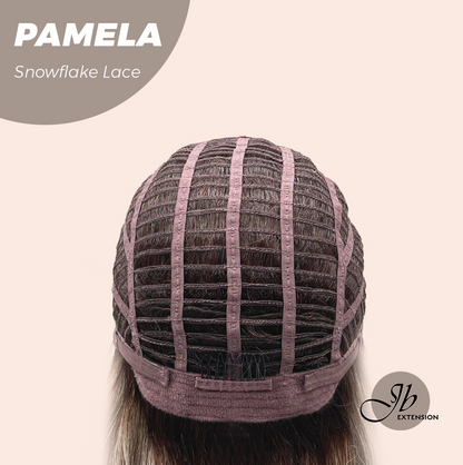 JBEXTENSION 18 Inches Curly Smog Ash Grey Pre-Cut Side Part Snowflake Lace Frontlace Black Sapphire Glueless Wig PAMELA - BLACK SAPPHIRE【BENDY EAR TABS】