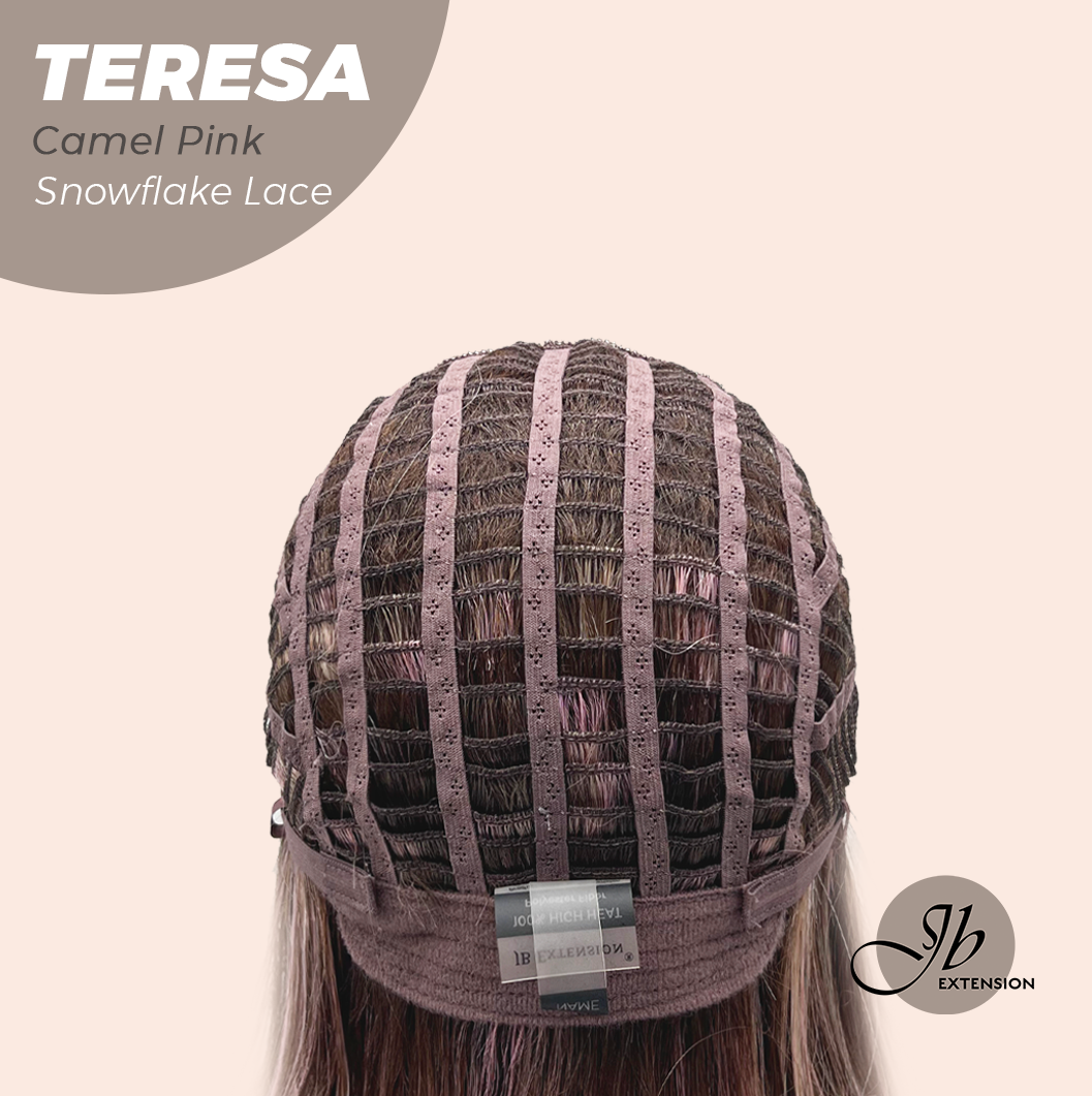 JBEXTENSION 18 Inches Camel Pink Pre-Cut Snowflake Lace Frontlace Glueless Wig TERESA CAMEL PINK【PERMATEASE】【BENDY EAR TABS】- M/L