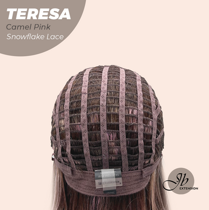 JBEXTENSION 18 Inches Camel Pink Pre-Cut Snowflake Lace Frontlace Glueless Wig TERESA CAMEL PINK【PERMATEASE】【BENDY EAR TABS】- M/L