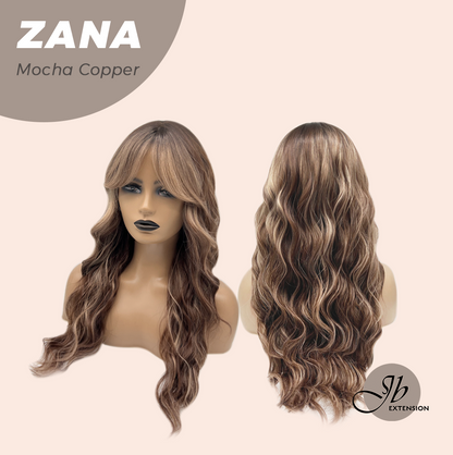 JBEXTENSION 25 Inches Wave Mocha Copper Wig with Bangs ZANA MOCHA COPPER