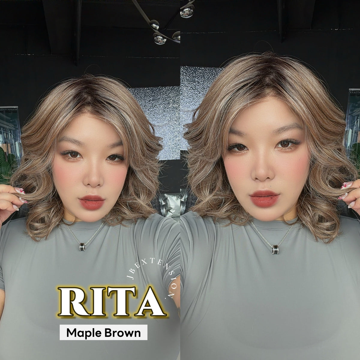 JBEXTENSION RITA MONO Monofilament Handmade Wig 6X5 Full Monofilament Hand Tied Top Wig 14 Inches Curly Maple Brown Mono Lace Wig with Anti-slip Silicone Strips Glueless Wig RITA MONO - MAPLE BROWN【BENDY EAR TABS】