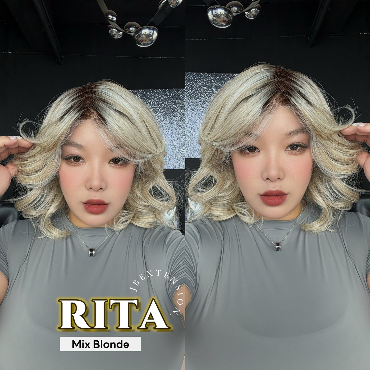 JBEXTENSION RITA MONO Monofilament Handmade Wig 6X5 Full Monofilament Hand Tied Top Wig 14 Inches Curly Mix Blonde Mono Lace Wig with Anti-slip Silicone Strips Glueless Wig RITA MONO - MIX BLONDE【BENDY EAR TABS】