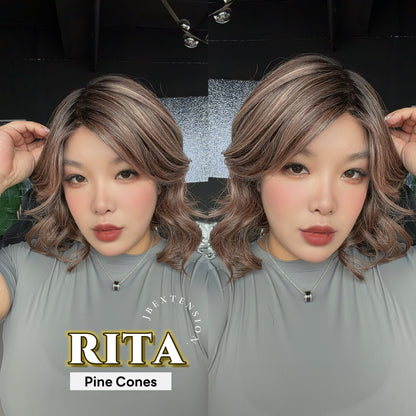 JBEXTENSION RITA MONO Monofilament Handmade Wig 6X5 Full Monofilament Hand Tied Top Wig 14 Inches Curly Pine Cones Mono Lace Wig with Anti-slip Silicone Strips Glueless Wig RITA MONO - PINE CONES【BENDY EAR TABS】