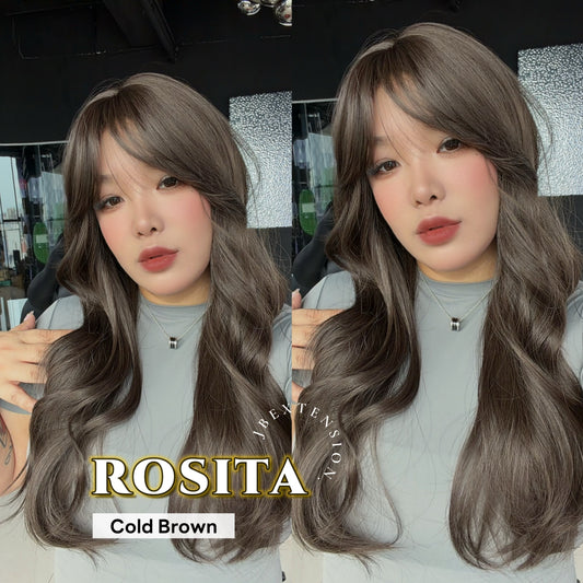 JBEXTENSION 24 Inches Curly Cold Brown Wig with Bangs ROSITA COLD BROWN