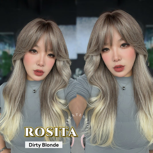 JBEXTENSION 24 Inches Curly Dirty Blonde Wig with Bangs ROSITA DIRTY BLONDE