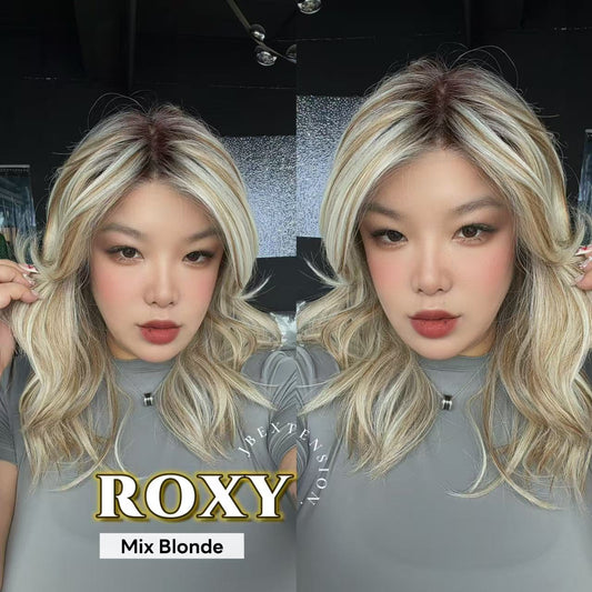 JBEXTENSION ROXY MONO Full Monofilament Handmade Full Lace Full Hand Tied Wig 19 Inches Mix Blonde Mono Lace Handmade Futura Fiber Wig with Anti-slip Silicone Strips Glueless Wig ROXY MONO - MIX BLONDE【BENDY EAR TABS】