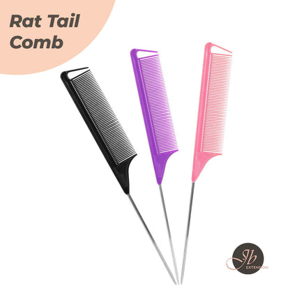 JBextension Carbon Hair Rat Tail Combs Parting Rattail Combs Teasing Fine Tooth Comb Metal Hair Pick Detangling Combs for Women for Curly Hair
