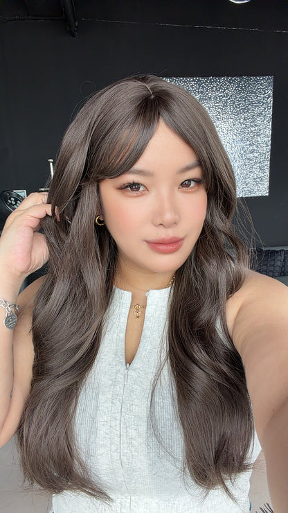 JBEXTENSION 24 Inches Curly Cold Brown Wig with Bangs ROSITA COLD BROWN