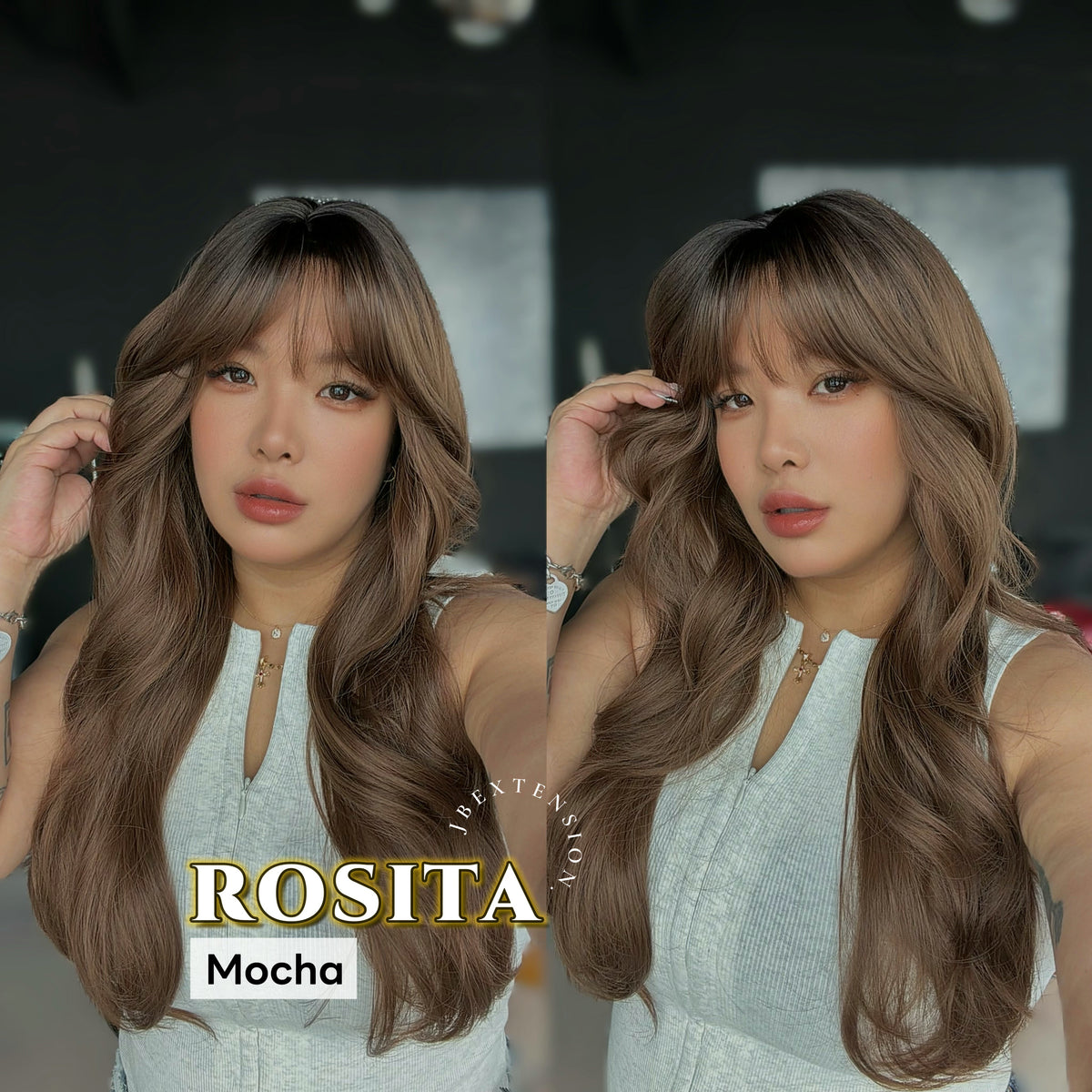 JBEXTENSION 24 Inches Curly Mocha Wig with Bangs ROSITA MOCHA