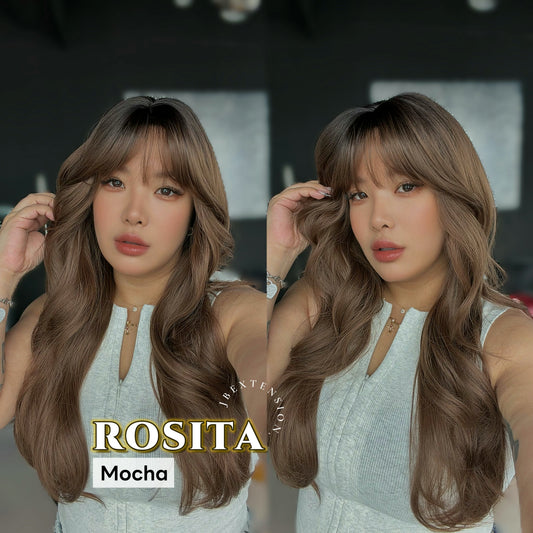 JBEXTENSION 24 Inches Curly Mocha Wig with Bangs ROSITA MOCHA