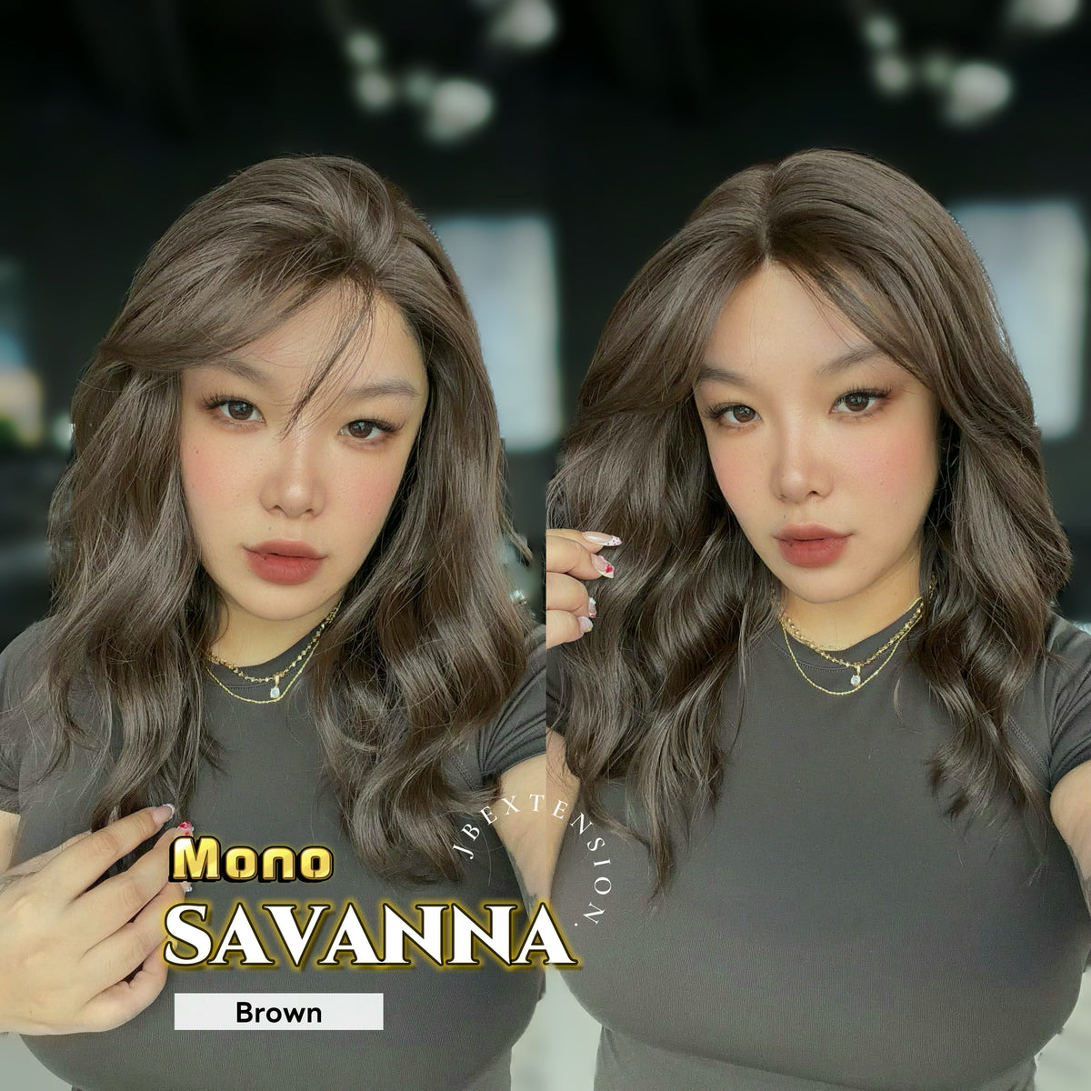 JBEXTENSION SAVANNA MONO Monofilament Handmade Wig 6X5 Full Monofilament Hand Tied Top Wig 16 Inches Brown Wave Mono Lace Wig with Anti-slip Silicone Strips Glueless Wig SAVANNA MONO - BROWN【BENDY EAR TABS】