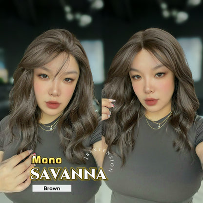 JBEXTENSION SAVANNA MONO Monofilament Handmade Wig 6X5 Full Monofilament Hand Tied Top Wig 16 Inches Brown Wave Mono Lace Wig with Anti-slip Silicone Strips Glueless Wig SAVANNA MONO - BROWN【BENDY EAR TABS】