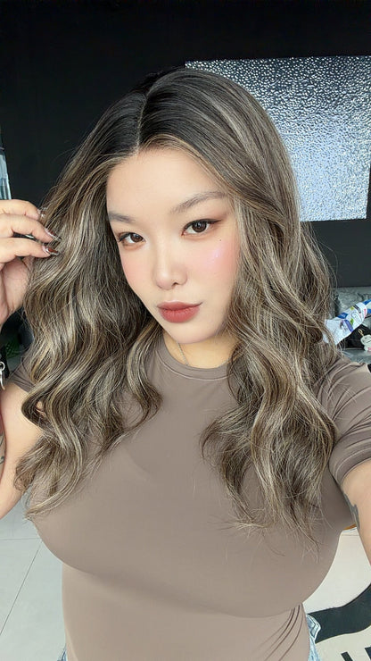 JBEXTENSION SUSIE MONO Monofilament Handmade Wig 6X5 Full Monofilament Hand Tied Top Wig 16 Inches Curly Dark Hazelnut Mono Lace Wig with Anti-slip Silicone Strips Glueless Wig SUSIE MONO【BENDY EAR TABS】