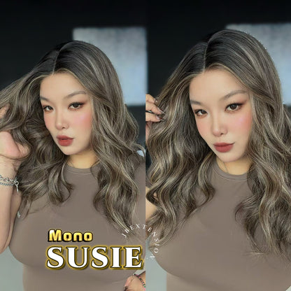 JBEXTENSION SUSIE MONO Monofilament Handmade Wig 6X5 Full Monofilament Hand Tied Top Wig 16 Inches Curly Dark Hazelnut Mono Lace Wig with Anti-slip Silicone Strips Glueless Wig SUSIE MONO【BENDY EAR TABS】